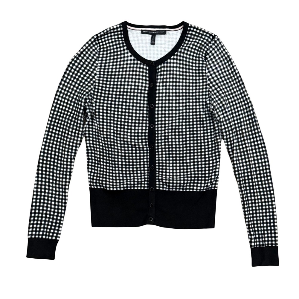 White House Black Market Gingham Cardigan Black Ecru Womens Small NWT